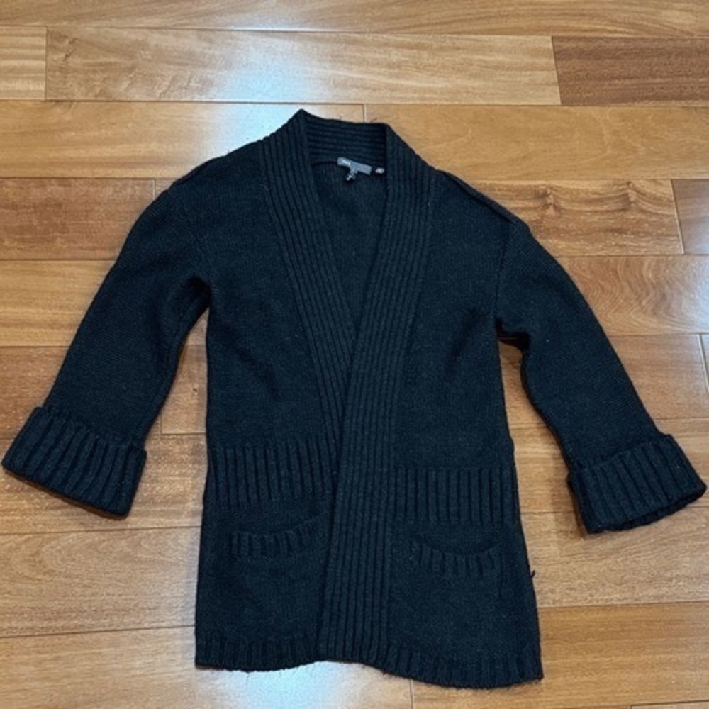 Vince Cardigan Womens Dark Grey Ribbed Shawl Collar Open Front Sweater S
